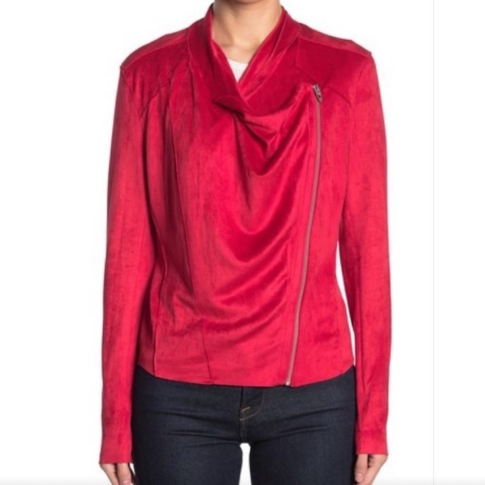 NWT BLANK NYC RED VEGAN FAUX LEATHER DRAPED ASYMMETRICAL MOTO STYLE JACKET - Picture 7 of 10